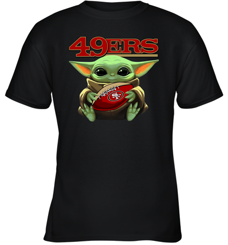 Baby Yoda Loves The San Francisco 49ers Star Wars Baby Yoda Hugs 49ers NFL Youth T-Shirt Youth T-Shirt / Black / XS Youth T-Shirt - VeigarTee