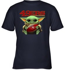 Baby Yoda Loves The San Francisco 49ers Star Wars Baby Yoda Hugs 49ers NFL Youth T-Shirt Youth T-Shirt - VeigarTee
