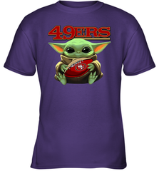 Baby Yoda Loves The San Francisco 49ers Star Wars Baby Yoda Hugs 49ers NFL Youth T-Shirt Youth T-Shirt - VeigarTee