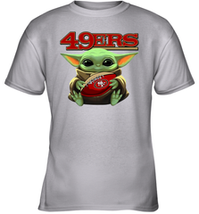Baby Yoda Loves The San Francisco 49ers Star Wars Baby Yoda Hugs 49ers NFL Youth T-Shirt Youth T-Shirt - VeigarTee