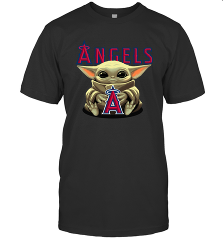 Baby Yoda Hugs Loves The Los Angeles Angels Baseball Mens T-Shirt Mens T-Shirt / Black / S Mens T-Shirt - VeigarTee