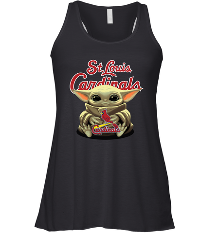 Baby Yoda Hugs Loves The St Louis Cardinals Baseball Womens Racerback Tank Top Womens Racerback Tank Top / Black / XS Womens Racerback Tank Top - VeigarTee