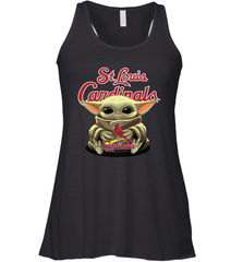 Baby Yoda Hugs Loves The St Louis Cardinals Baseball Womens Racerback Tank Top Womens Racerback Tank Top - VeigarTee