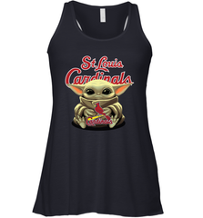 Baby Yoda Hugs Loves The St Louis Cardinals Baseball Womens Racerback Tank Top Womens Racerback Tank Top - VeigarTee
