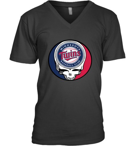Minnesota Twins Grateful Dead Steal Your Face Baseball Mens V-Neck T-Shirt Mens V-Neck T-Shirt / Black / S Mens V-Neck T-Shirt - VeigarTee