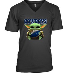 Baby Yoda Loves The Dallas Cowboys Star Wars Baby Yoda Hugs Cowboys NFL Mens V-Neck T-Shirt Mens V-Neck T-Shirt - VeigarTee