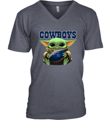 Baby Yoda Loves The Dallas Cowboys Star Wars Baby Yoda Hugs Cowboys NFL Mens V-Neck T-Shirt Mens V-Neck T-Shirt - VeigarTee