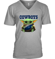 Baby Yoda Loves The Dallas Cowboys Star Wars Baby Yoda Hugs Cowboys NFL Mens V-Neck T-Shirt Mens V-Neck T-Shirt - VeigarTee