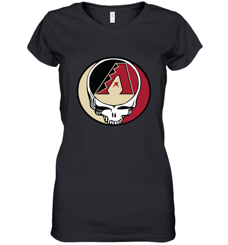 Arizona Diamondbacks Grateful Dead Steal Your Face Baseball Womens V-Neck T-Shirt Womens V-Neck T-Shirt / Black / S Womens V-Neck T-Shirt - VeigarTee