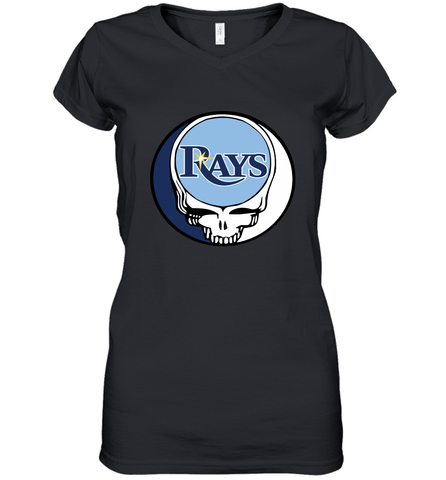 Tampa Bay Rays Grateful Dead Steal Your Face Baseball Womens V-Neck T-Shirt Womens V-Neck T-Shirt / Black / S Womens V-Neck T-Shirt - VeigarTee