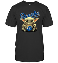 Baby Yoda Hugs Loves The Kansas City Royals Baseball Mens T-Shirt Mens T-Shirt - VeigarTee