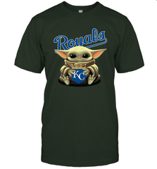 Baby Yoda Hugs Loves The Kansas City Royals Baseball Mens T-Shirt Mens T-Shirt - VeigarTee