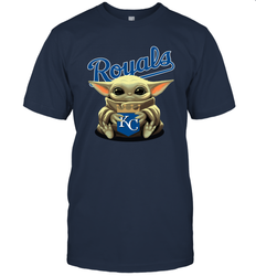 Baby Yoda Hugs Loves The Kansas City Royals Baseball Mens T-Shirt