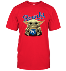 Baby Yoda Hugs Loves The Kansas City Royals Baseball Mens T-Shirt Mens T-Shirt - VeigarTee