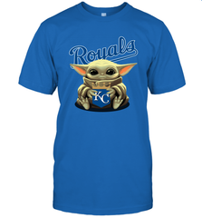 Baby Yoda Hugs Loves The Kansas City Royals Baseball Mens T-Shirt Mens T-Shirt - VeigarTee