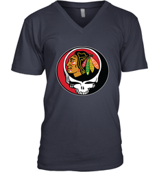 Chicago Blackhawks Grateful Dead Steal Your Face Hockey NHL Mens V-Neck T-Shirt