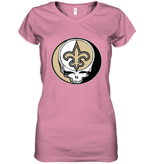 New Orleans Saints Grateful Dead Steal Your Face NFL Football Womens V-Neck T-Shirt Womens V-Neck T-Shirt - VeigarTee