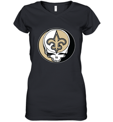 New Orleans Saints Grateful Dead Steal Your Face NFL Football Womens V-Neck T-Shirt