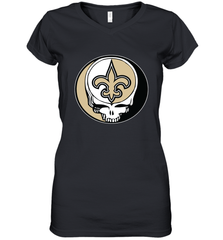 New Orleans Saints Grateful Dead Steal Your Face NFL Football Womens V-Neck T-Shirt Womens V-Neck T-Shirt - VeigarTee