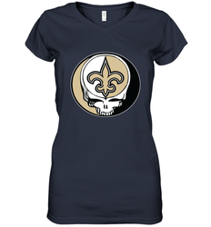 New Orleans Saints Grateful Dead Steal Your Face NFL Football Womens V-Neck T-Shirt