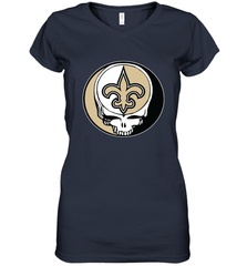 New Orleans Saints Grateful Dead Steal Your Face NFL Football Womens V-Neck T-Shirt Womens V-Neck T-Shirt - VeigarTee