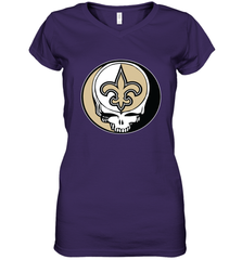 New Orleans Saints Grateful Dead Steal Your Face NFL Football Womens V-Neck T-Shirt Womens V-Neck T-Shirt - VeigarTee