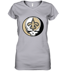 New Orleans Saints Grateful Dead Steal Your Face NFL Football Womens V-Neck T-Shirt Womens V-Neck T-Shirt - VeigarTee