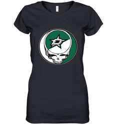 Dallas Stars Grateful Dead Steal Your Face Hockey NHL Womens V-Neck T-Shirt