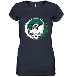 Dallas Stars Grateful Dead Steal Your Face Hockey NHL Womens V-Neck T-Shirt