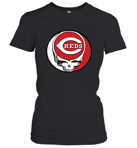 Cincinnati Reds Grateful Dead Steal Your Face Baseball Womens T-Shirt Womens T-Shirt / Black / XS Womens T-Shirt - VeigarTee