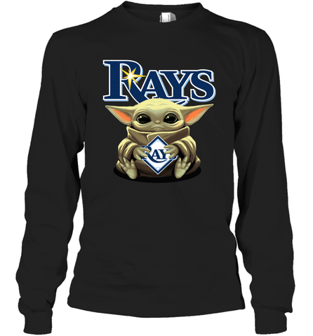 Baby Yoda Hugs Loves The Tampa Bay Rays Baseball Adult Long Sleeve T-Shirt Adult Long Sleeve T-Shirt / Black / S Adult Long Sleeve T-Shirt - VeigarTee