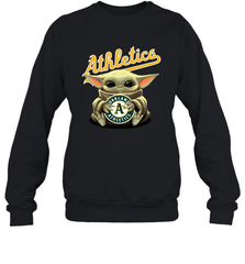 Baby Yoda Hugs Loves The Oakland Athletics Baseball Adult Sweatshirt Adult Sweatshirt - VeigarTee