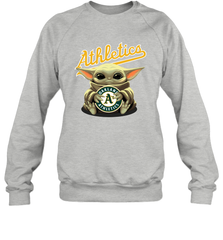 Baby Yoda Hugs Loves The Oakland Athletics Baseball Adult Sweatshirt Adult Sweatshirt - VeigarTee