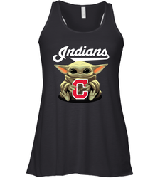 Baby Yoda Hugs Loves The Cleveland Indians Baseball Womens Racerback Tank Top
