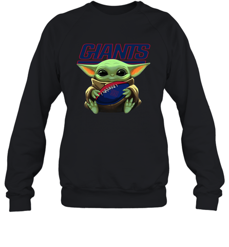 Baby Yoda Loves The New York Giants Star Wars Baby Yoda Hugs Giants NFL Adult Sweatshirt Adult Sweatshirt / Black / S Adult Sweatshirt - VeigarTee