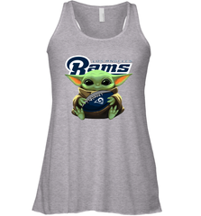 Baby Yoda Loves The Los Angeles Rams Star Wars Baby Yoda Hugs Rams NFL Womens Racerback Tank Top Womens Racerback Tank Top - VeigarTee