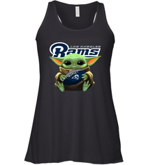 Baby Yoda Loves The Los Angeles Rams Star Wars Baby Yoda Hugs Rams NFL Womens Racerback Tank Top Womens Racerback Tank Top - VeigarTee