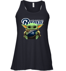 Baby Yoda Loves The Los Angeles Rams Star Wars Baby Yoda Hugs Rams NFL Womens Racerback Tank Top Womens Racerback Tank Top - VeigarTee