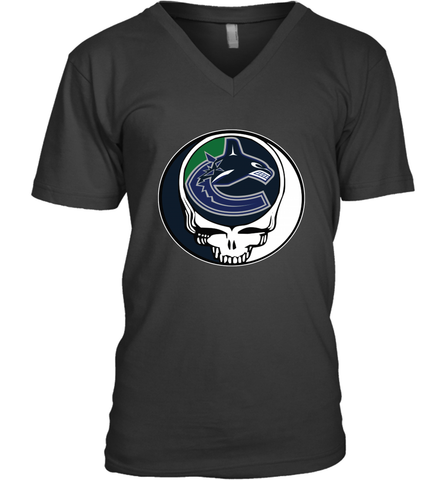 Vancouver Canucks Grateful Dead Steal Your Face Hockey NHL Mens V-Neck T-Shirt Mens V-Neck T-Shirt / Black / S Mens V-Neck T-Shirt - VeigarTee