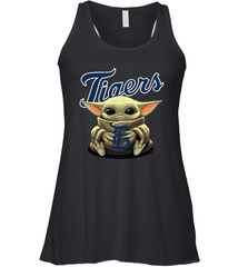 Baby Yoda Hugs Loves The Detroit Tigers Baseball Womens Racerback Tank Top Womens Racerback Tank Top - VeigarTee