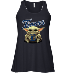 Baby Yoda Hugs Loves The Detroit Tigers Baseball Womens Racerback Tank Top Womens Racerback Tank Top - VeigarTee