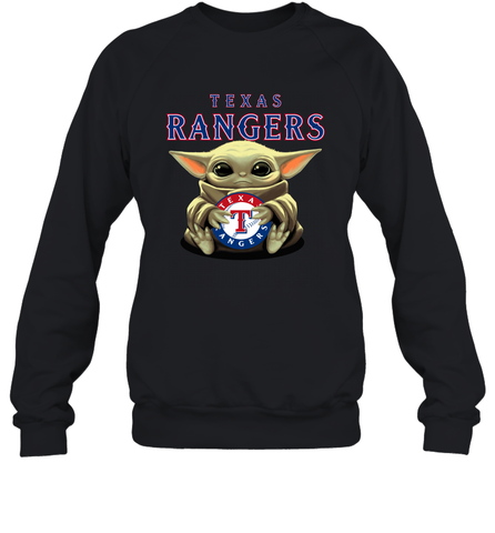 Baby Yoda Hugs Loves The Texas Rangers Baseball Adult Sweatshirt Adult Sweatshirt / Black / S Adult Sweatshirt - VeigarTee
