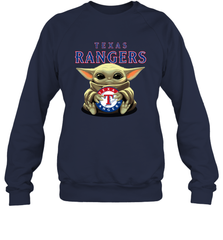 Baby Yoda Hugs Loves The Texas Rangers Baseball Adult Sweatshirt Adult Sweatshirt - VeigarTee