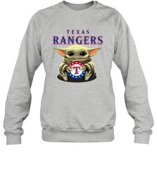 Baby Yoda Hugs Loves The Texas Rangers Baseball Adult Sweatshirt Adult Sweatshirt - VeigarTee