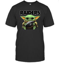 Baby Yoda Loves The Oakland Raiders Star Wars Baby Yoda Hugs Raiders NFL Mens T-Shirt Mens T-Shirt - VeigarTee