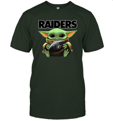 Baby Yoda Loves The Oakland Raiders Star Wars Baby Yoda Hugs Raiders NFL Mens T-Shirt Mens T-Shirt - VeigarTee