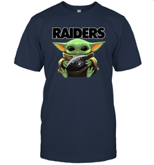 Baby Yoda Loves The Oakland Raiders Star Wars Baby Yoda Hugs Raiders NFL Mens T-Shirt Mens T-Shirt - VeigarTee