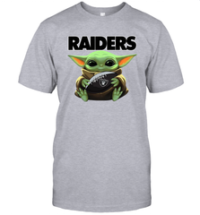 Baby Yoda Loves The Oakland Raiders Star Wars Baby Yoda Hugs Raiders NFL Mens T-Shirt Mens T-Shirt - VeigarTee