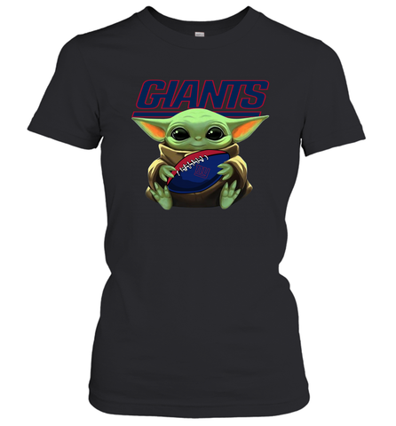 Baby Yoda Loves The New York Giants Star Wars Baby Yoda Hugs Giants NFL Womens T-Shirt Womens T-Shirt / Black / XS Womens T-Shirt - VeigarTee