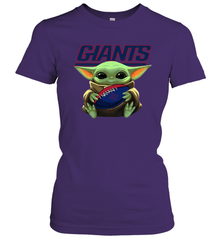 Baby Yoda Loves The New York Giants Star Wars Baby Yoda Hugs Giants NFL Womens T-Shirt Womens T-Shirt - VeigarTee